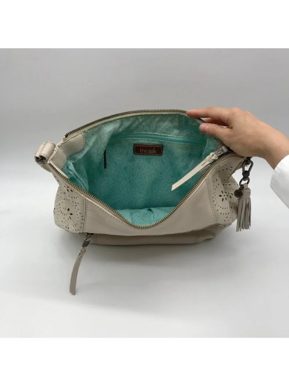 The Sak Off-White Perforated Leather Sequoia Hobo Bag